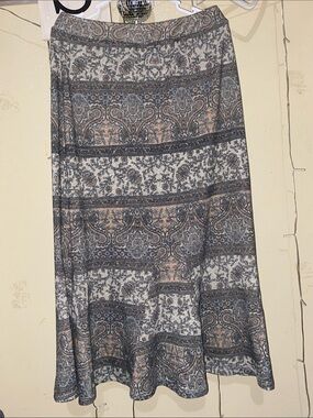 Chadwicks Maxi Skirt in Gray, Cream, Brown Paisley